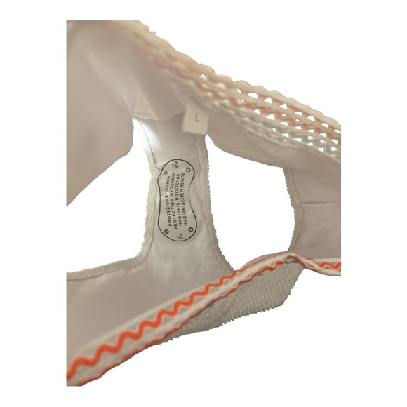 White Bikini One-Piece Swimsuit with a turquoise and orange stripes size large - Picture 3 of 3